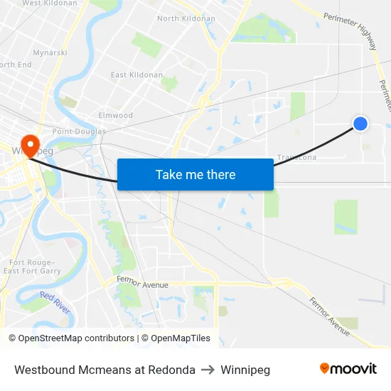 Westbound Mcmeans at Redonda to Winnipeg map