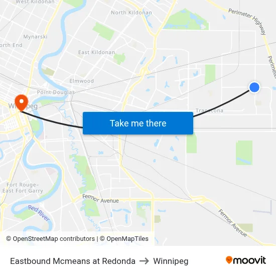 Eastbound Mcmeans at Redonda to Winnipeg map