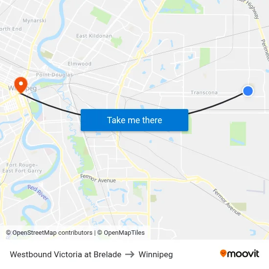 Westbound Victoria at Brelade to Winnipeg map