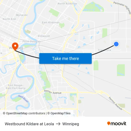 Westbound Kildare at Leola to Winnipeg map
