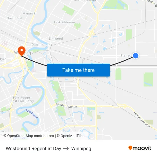 Westbound Regent at Day to Winnipeg map