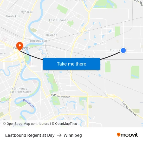 Eastbound Regent at Day to Winnipeg map