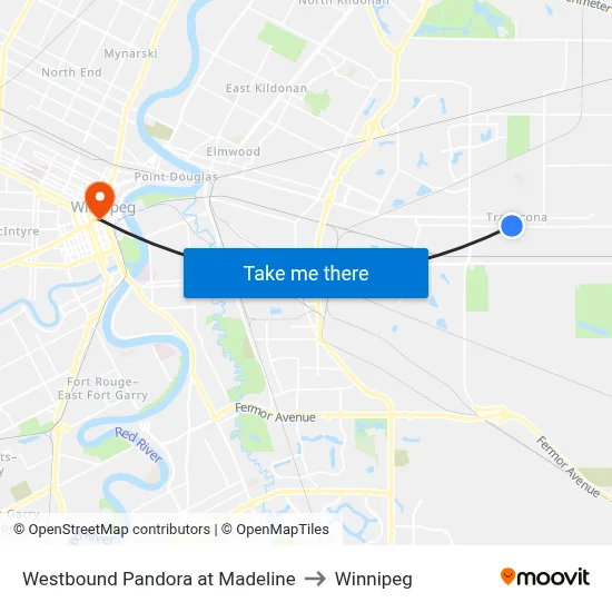 Westbound Pandora at Madeline to Winnipeg map
