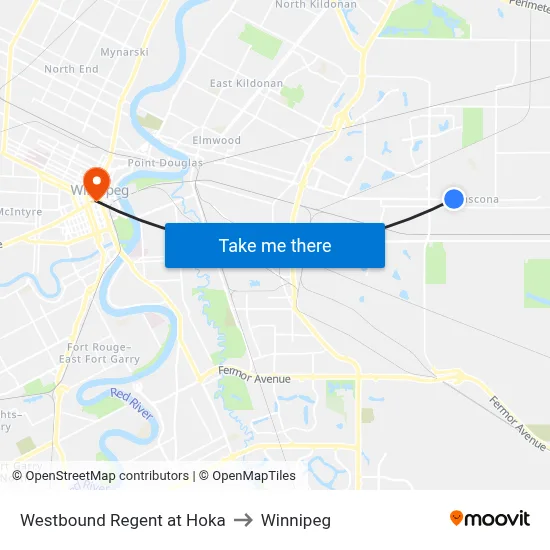 Westbound Regent at Hoka to Winnipeg map