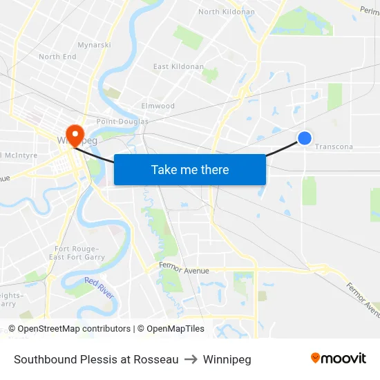 Southbound Plessis at Rosseau to Winnipeg map