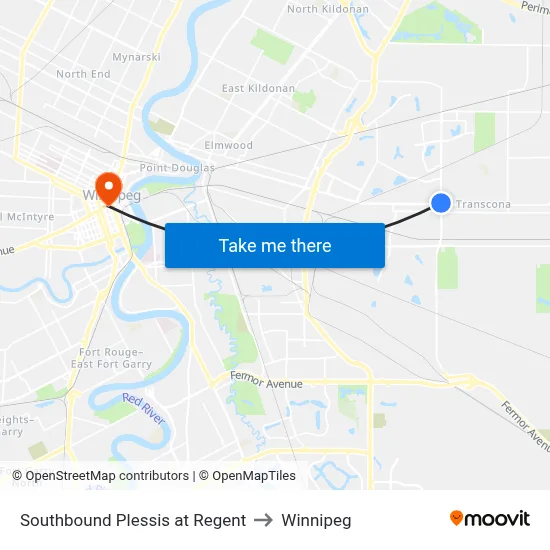Southbound Plessis at Regent to Winnipeg map