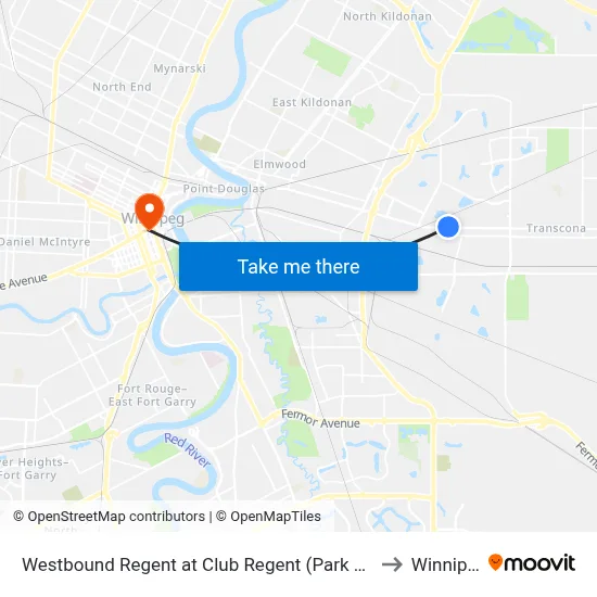Westbound Regent at Club Regent (Park & Ride) to Winnipeg map