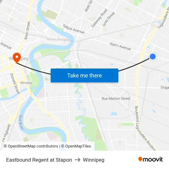 Eastbound Regent at Stapon to Winnipeg map