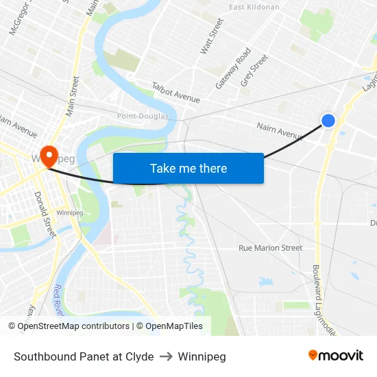 Southbound Panet at Clyde to Winnipeg map