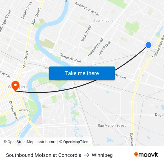Southbound Molson at Concordia to Winnipeg map