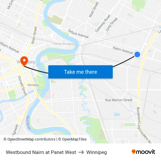 Westbound Nairn at Panet West to Winnipeg map