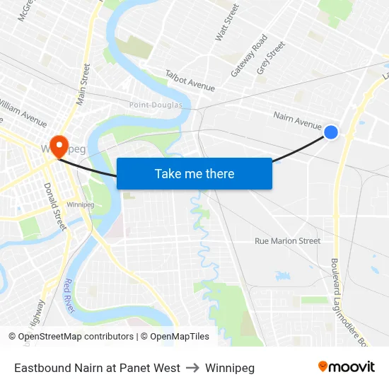 Eastbound Nairn at Panet West to Winnipeg map