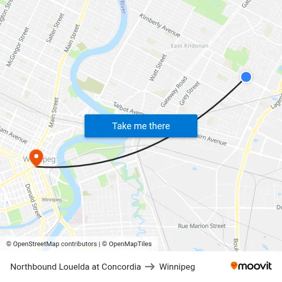 Northbound Louelda at Concordia to Winnipeg map