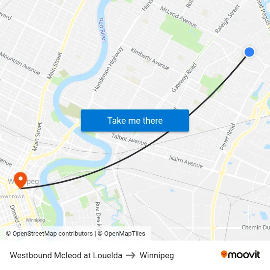Westbound Mcleod at Louelda to Winnipeg map