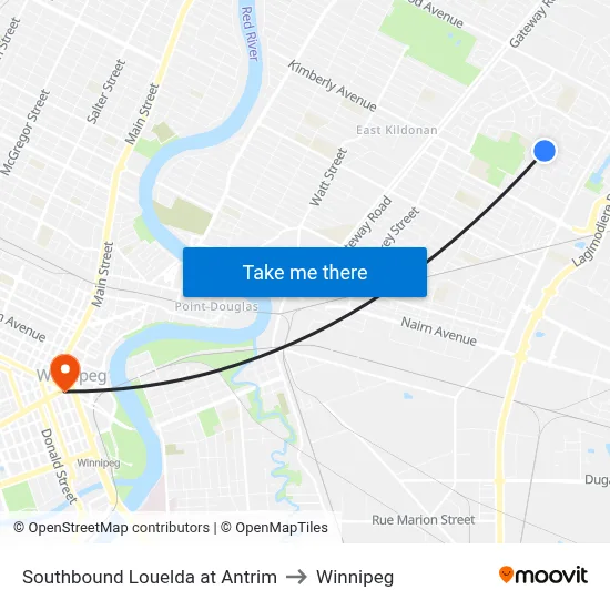 Southbound Louelda at Antrim to Winnipeg map