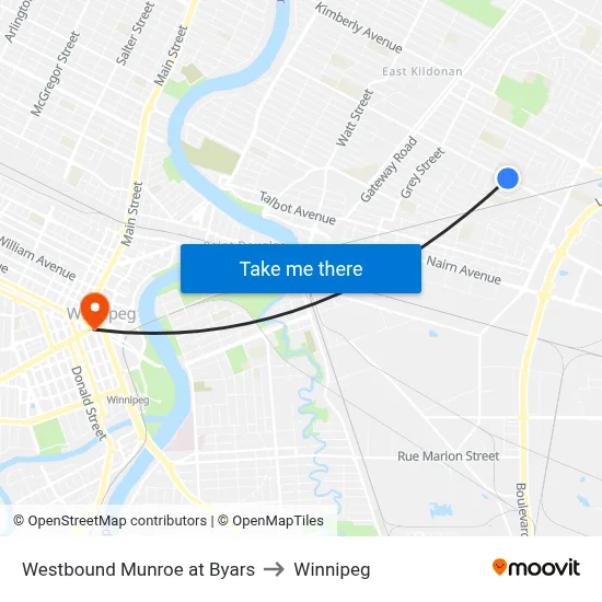 Westbound Munroe at Byars to Winnipeg map