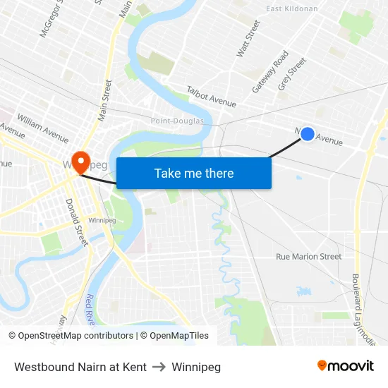 Westbound Nairn at Kent to Winnipeg map