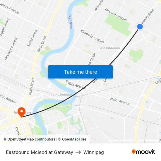 Eastbound Mcleod at Gateway to Winnipeg map