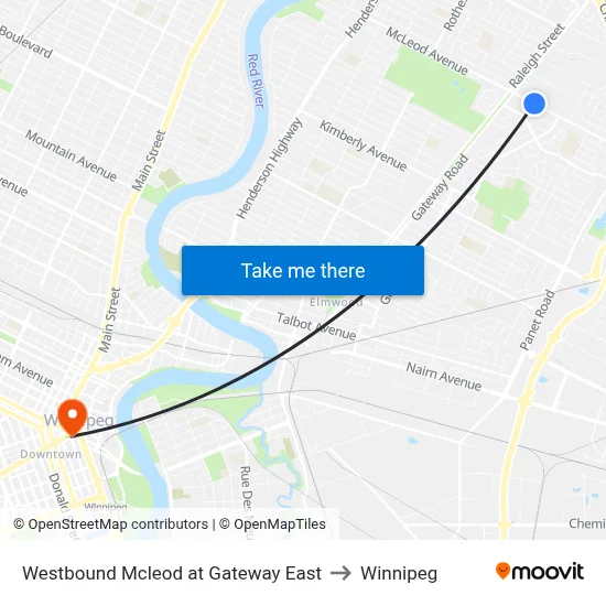 Westbound Mcleod at Gateway East to Winnipeg map