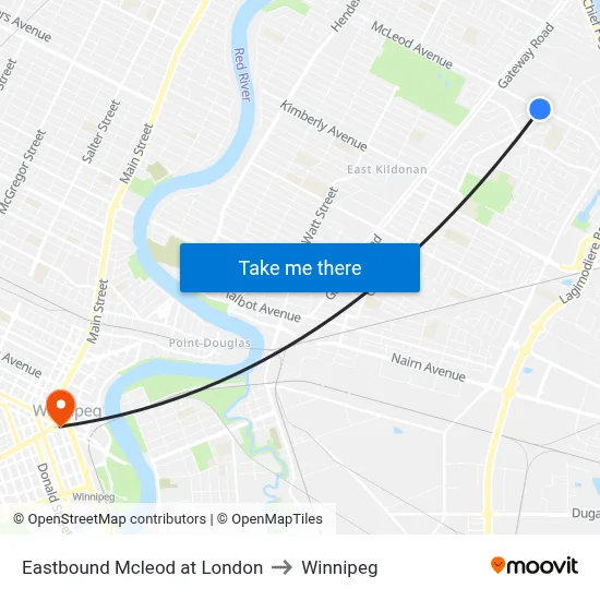 Eastbound Mcleod at London to Winnipeg map