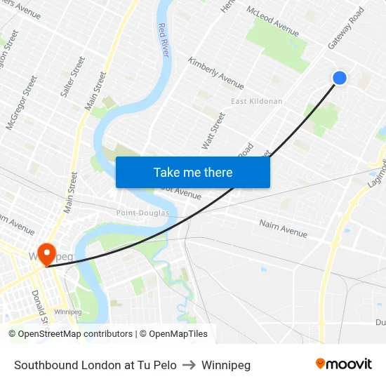Southbound London at Tu Pelo to Winnipeg map
