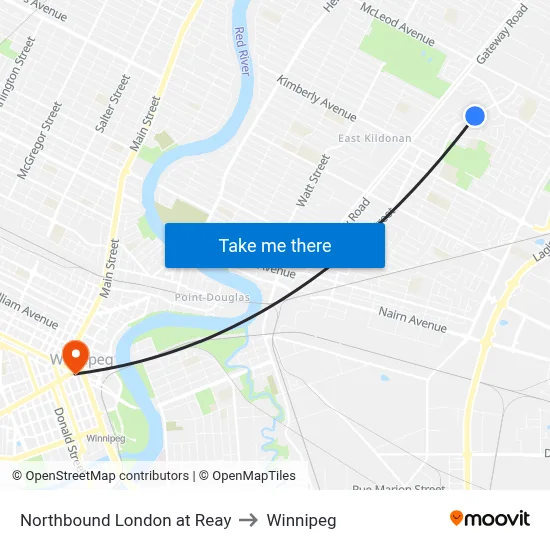 Northbound London at Reay to Winnipeg map