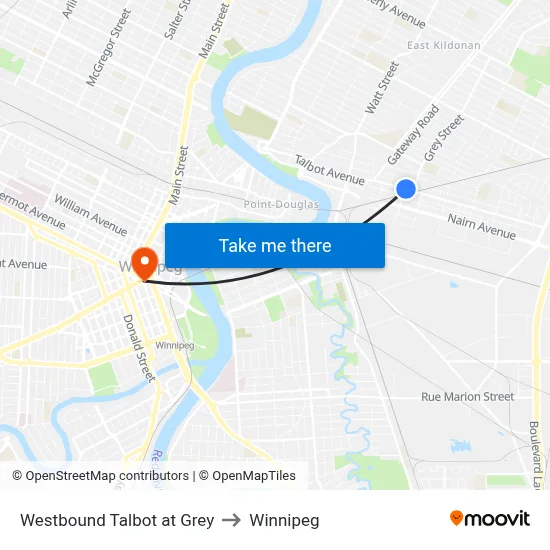 Westbound Talbot at Grey to Winnipeg map