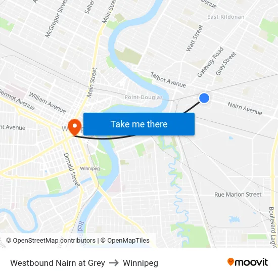 Westbound Nairn at Grey to Winnipeg map