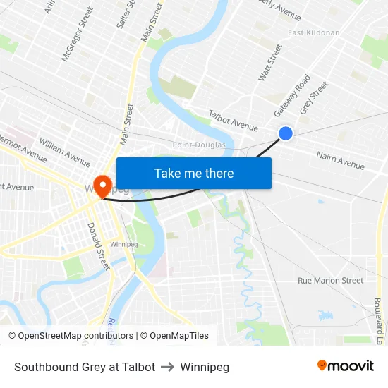 Southbound Grey at Talbot to Winnipeg map