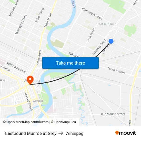 Eastbound Munroe at Grey to Winnipeg map