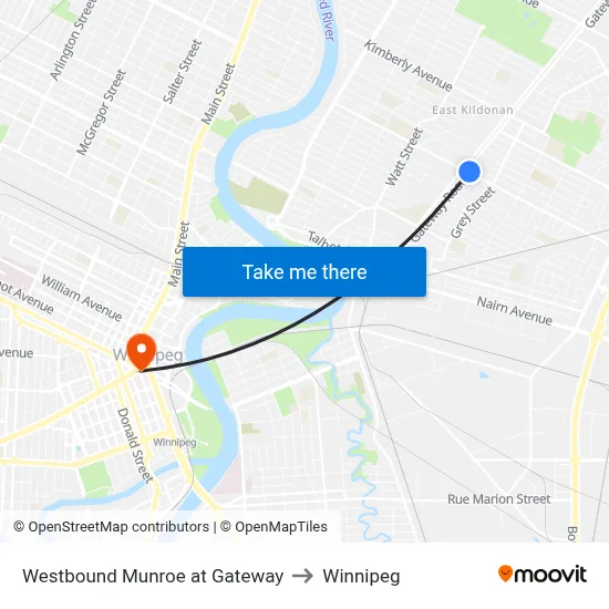 Westbound Munroe at Gateway to Winnipeg map