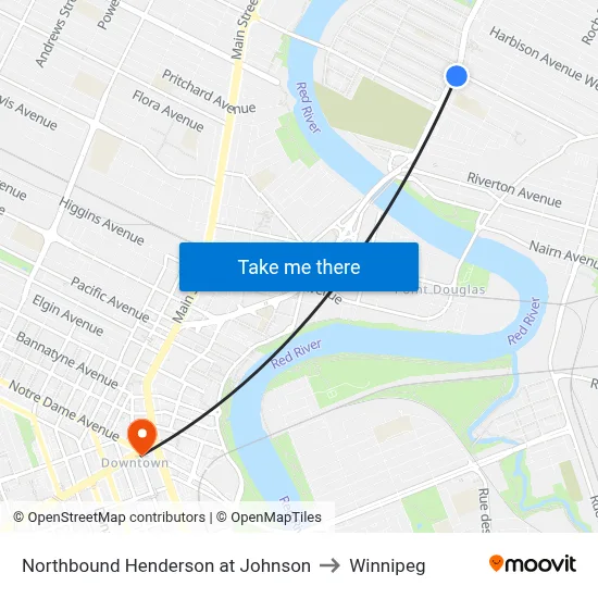 Northbound Henderson at Johnson to Winnipeg map