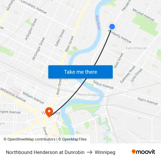 Northbound Henderson at Dunrobin to Winnipeg map