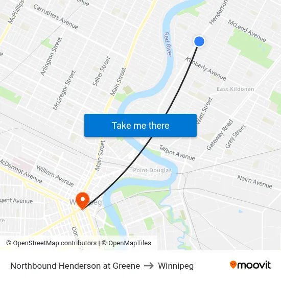 Northbound Henderson at Greene to Winnipeg map