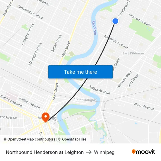Northbound Henderson at Leighton to Winnipeg map