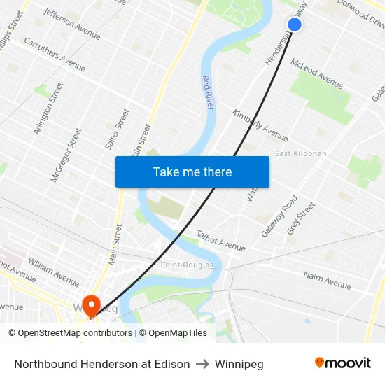 Northbound Henderson at Edison to Winnipeg map