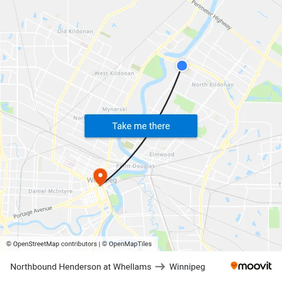 Northbound Henderson at Whellams to Winnipeg map