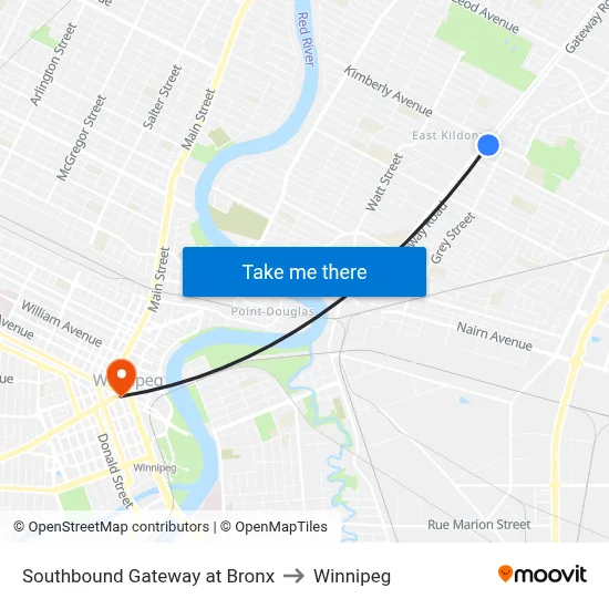 Southbound Gateway at Bronx to Winnipeg map