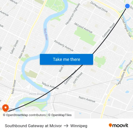 Southbound Gateway at Mcivor to Winnipeg map