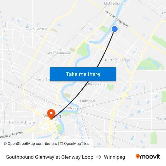 Southbound Glenway at Glenway Loop to Winnipeg map