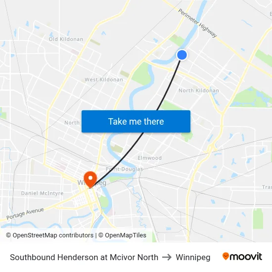 Southbound Henderson at Mcivor North to Winnipeg map