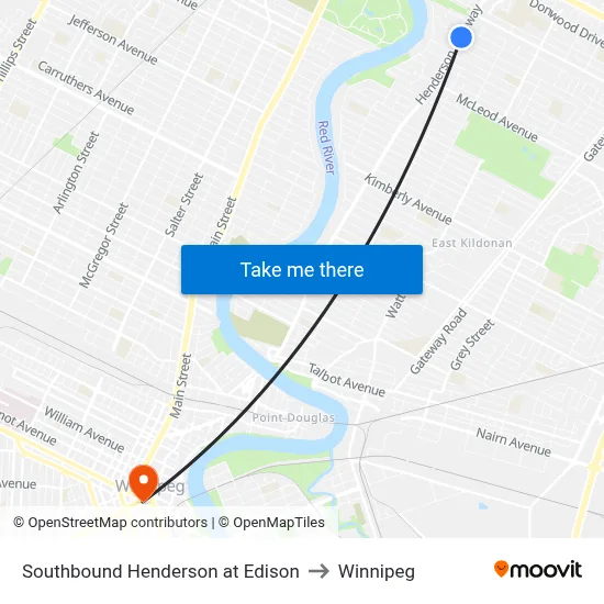 Southbound Henderson at Edison to Winnipeg map