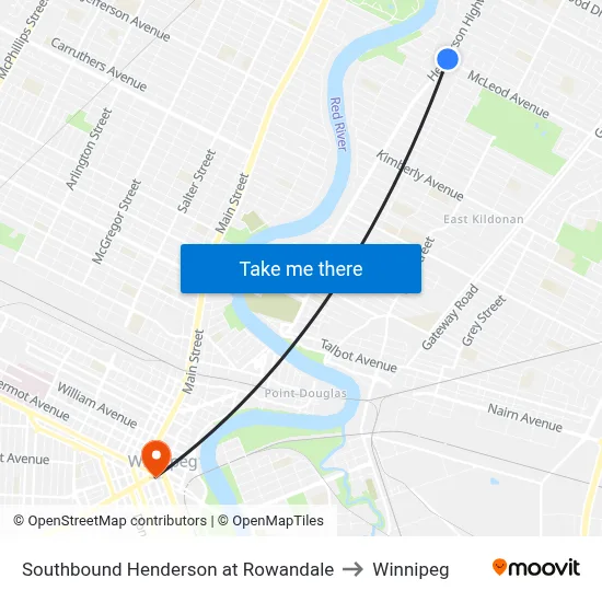 Southbound Henderson at Rowandale to Winnipeg map