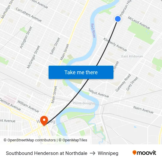 Southbound Henderson at Northdale to Winnipeg map