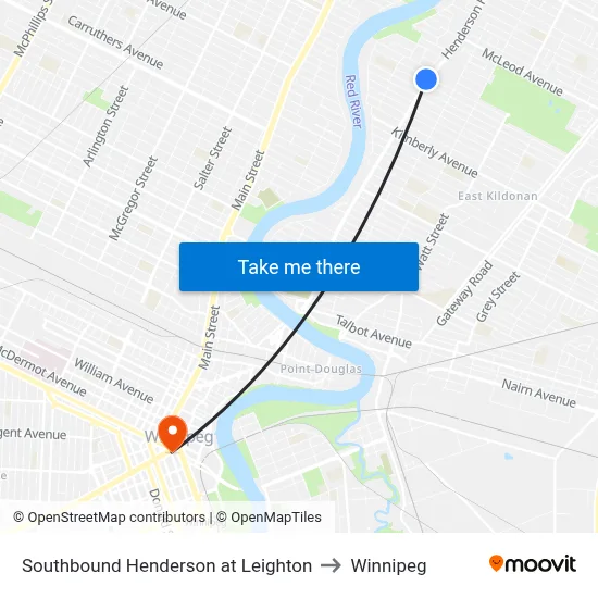 Southbound Henderson at Leighton to Winnipeg map