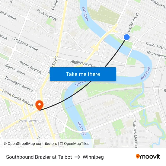 Southbound Brazier at Talbot to Winnipeg map