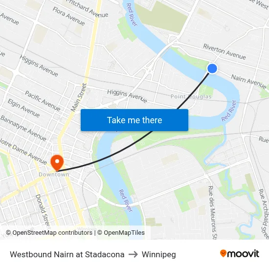 Westbound Nairn at Stadacona to Winnipeg map