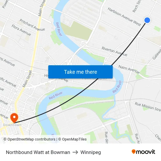 Northbound Watt at Bowman to Winnipeg map