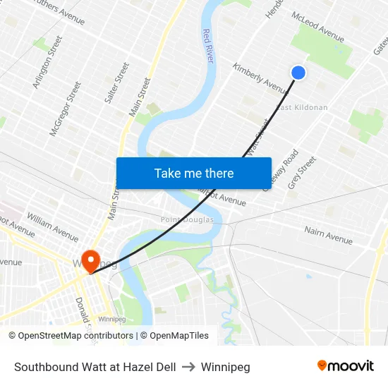 Southbound Watt at Hazel Dell to Winnipeg map