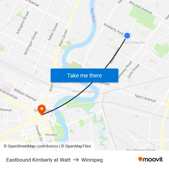 Eastbound Kimberly at Watt to Winnipeg map